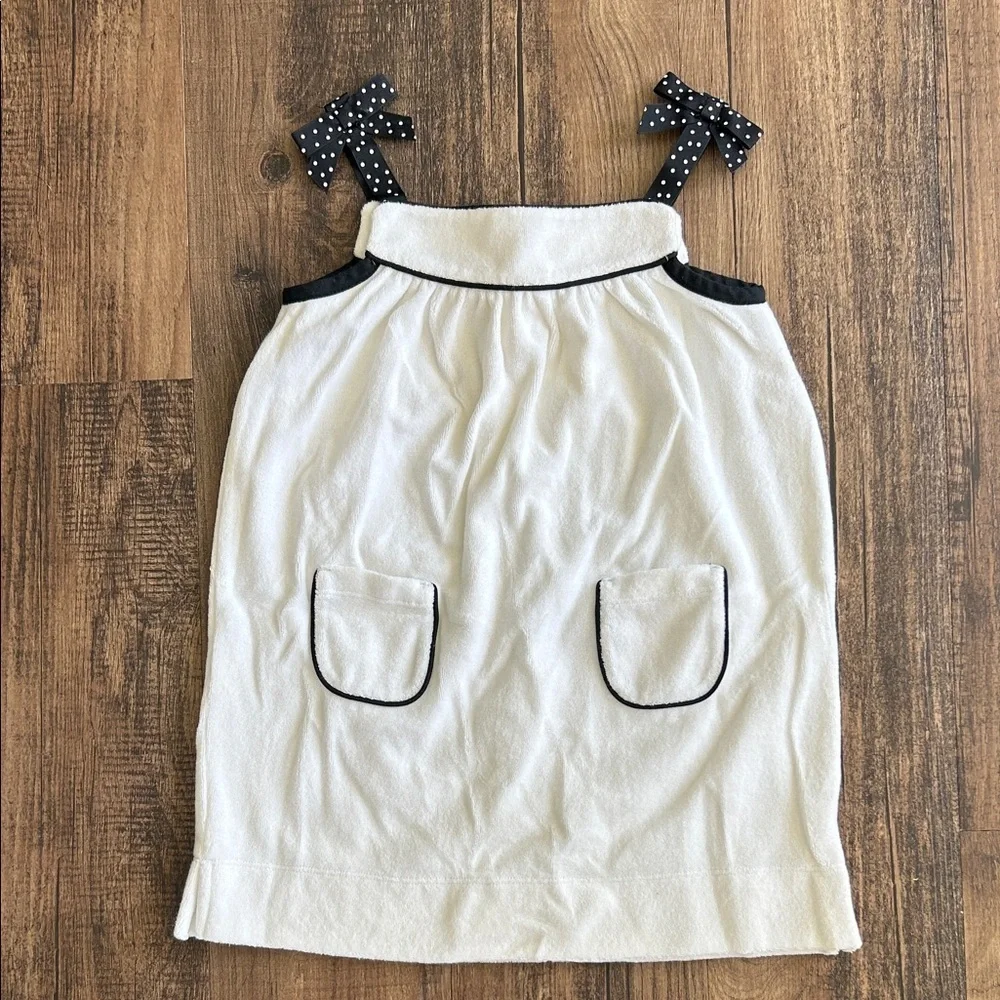 Janie and Jack White terry Dress with Black Accents and polka dot bow straps